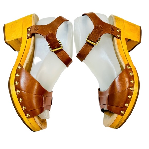 Sandalias UGG Clog “Janie” Leather & Wood talla 9 braw - Picture 1 of 8